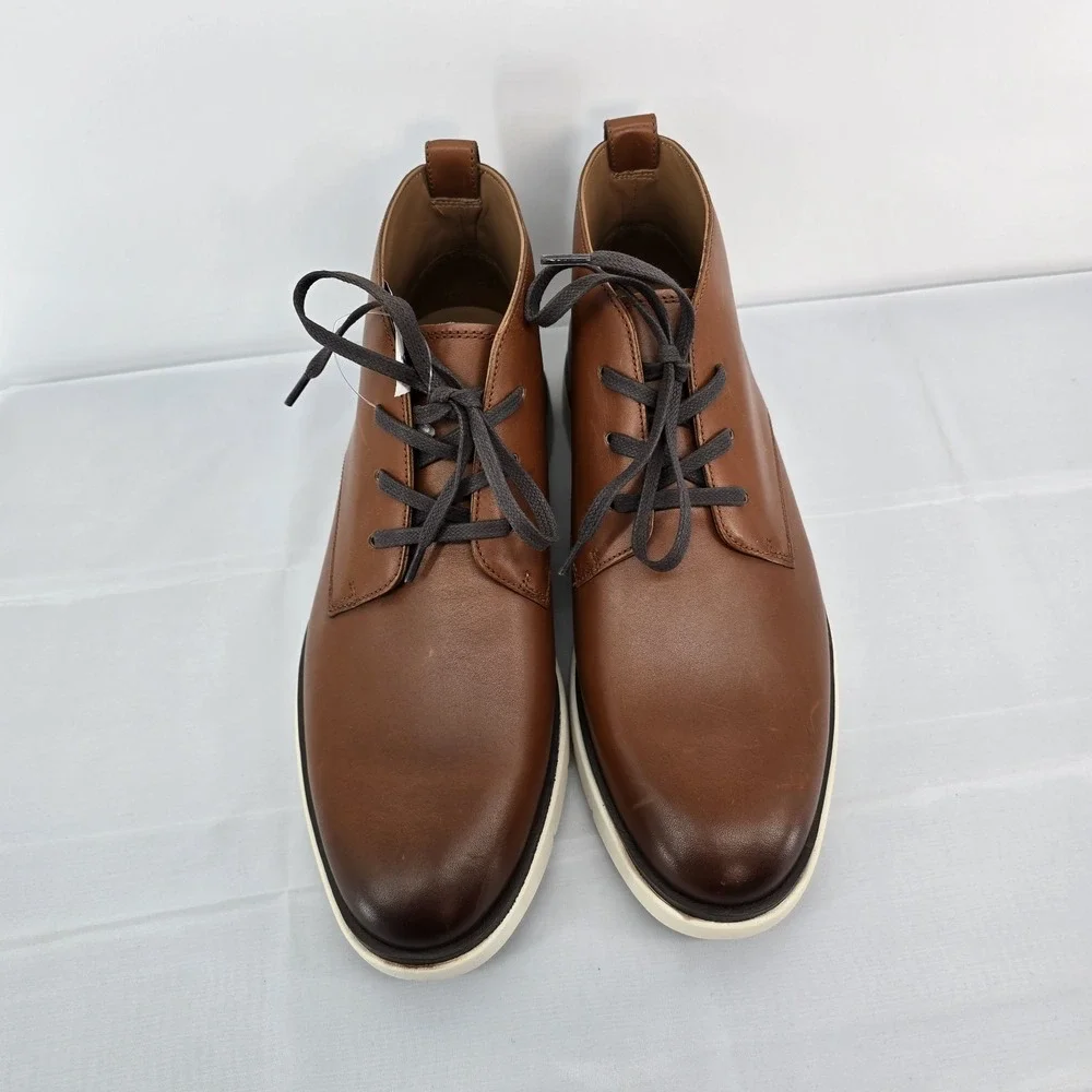 Allen Edmonds Cognac Brown Leather Chukka Boots with Cream Sole
